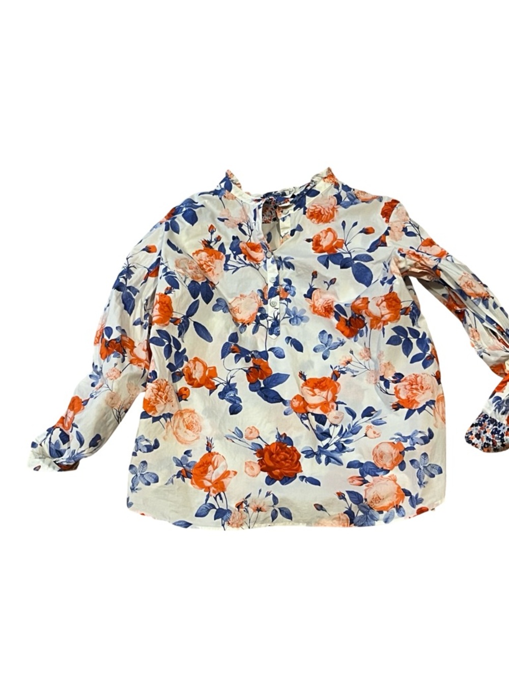 Talbots Blouse shirt Half Button up Flower Rose XL P - Cotton Floral top